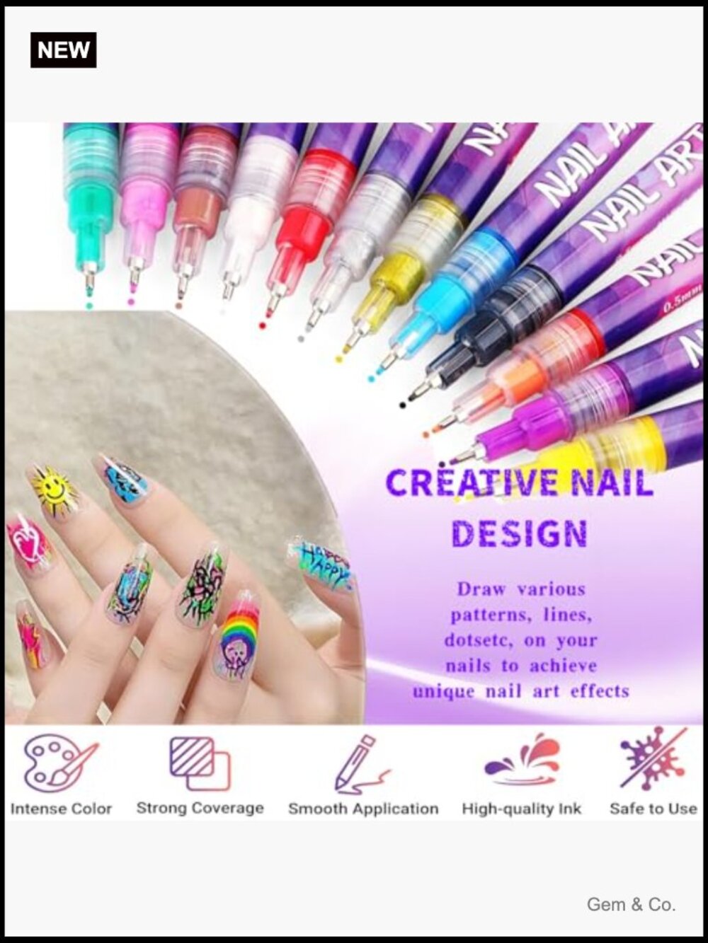 12 Color Nail Art Pens Set - Precision Tips, Quick-Dry, Waterproof, Non-Toxic - Picture 4 of 6